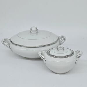 Fukagawa Arita Platinum Round Covered Vegetable And Sugar Bowl & Lid 1960's